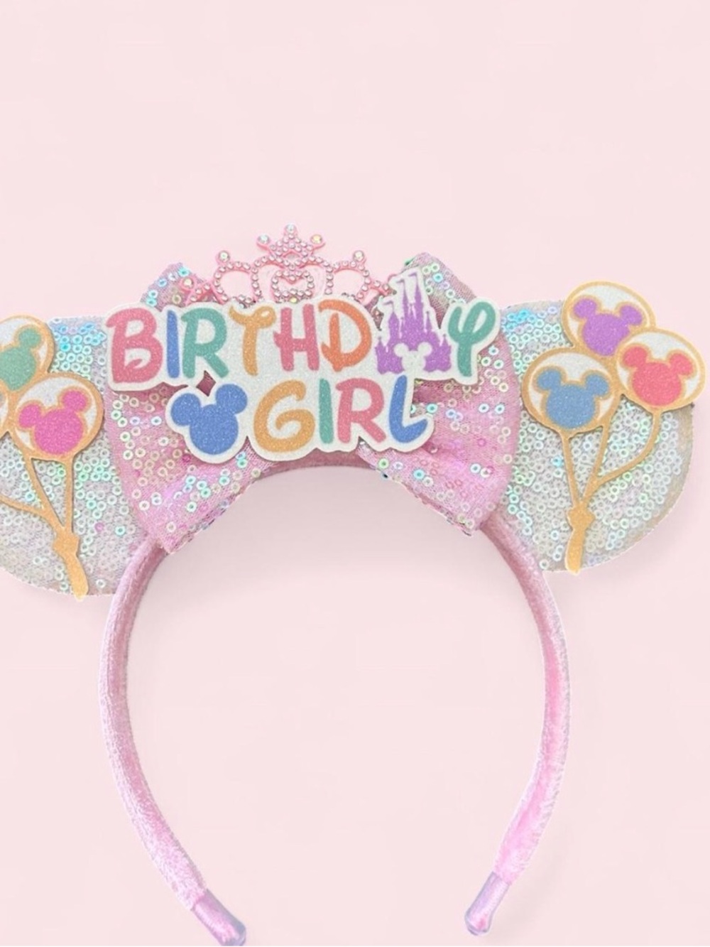 Disney Pink Birthday Girl Sequin Minnie Ears Headband